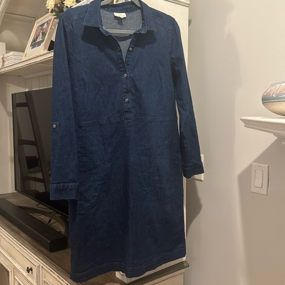 MAKE AN OFFER 🌀 J. Jill Denim Dress Long Roll Tab Sleeve Pockets 1/2 Button Up - Picture 3 of 5